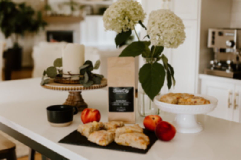 Coffee bag and peach scones