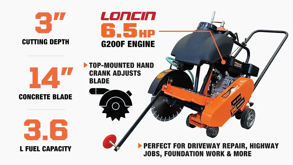 Thumbnail: Heavy-Duty Walk Behind Concrete Floor Saw, w/6.5 HP Loncin Gasoline Engine, 3" C