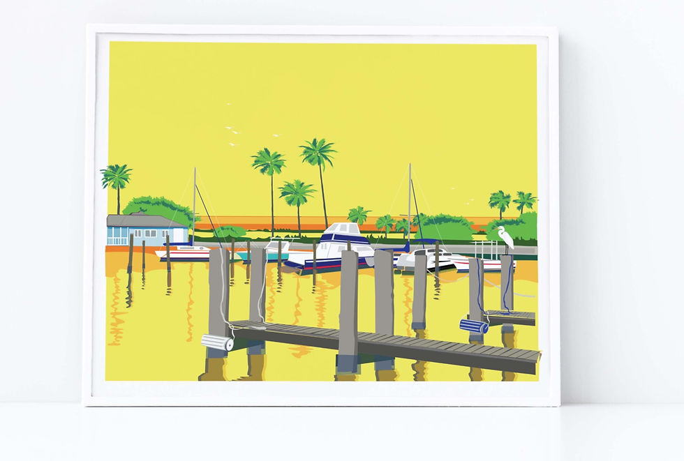 Thumbnail: Dunedin Yacht Club Harbor- Illustrated Framed Print