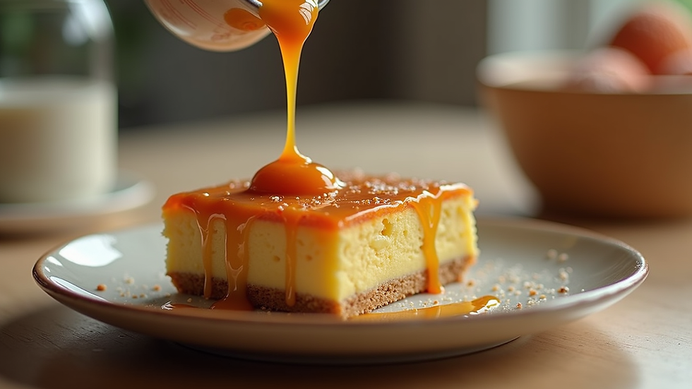 Close-up view of a dessert drizzled with NovaCraft's clean-label sauce