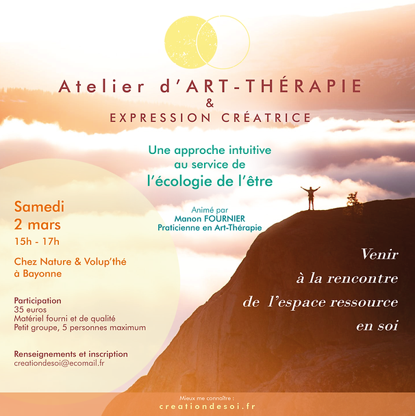 Affiche - Atelier Art Therapie - 03-24 - Bayonne - Manon FOURNIER Thérapeute - Creation de Soi