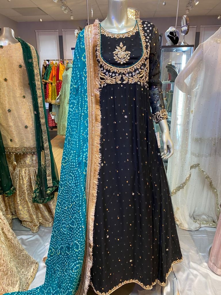 Black & Gold with Pure Chunree Dupatta