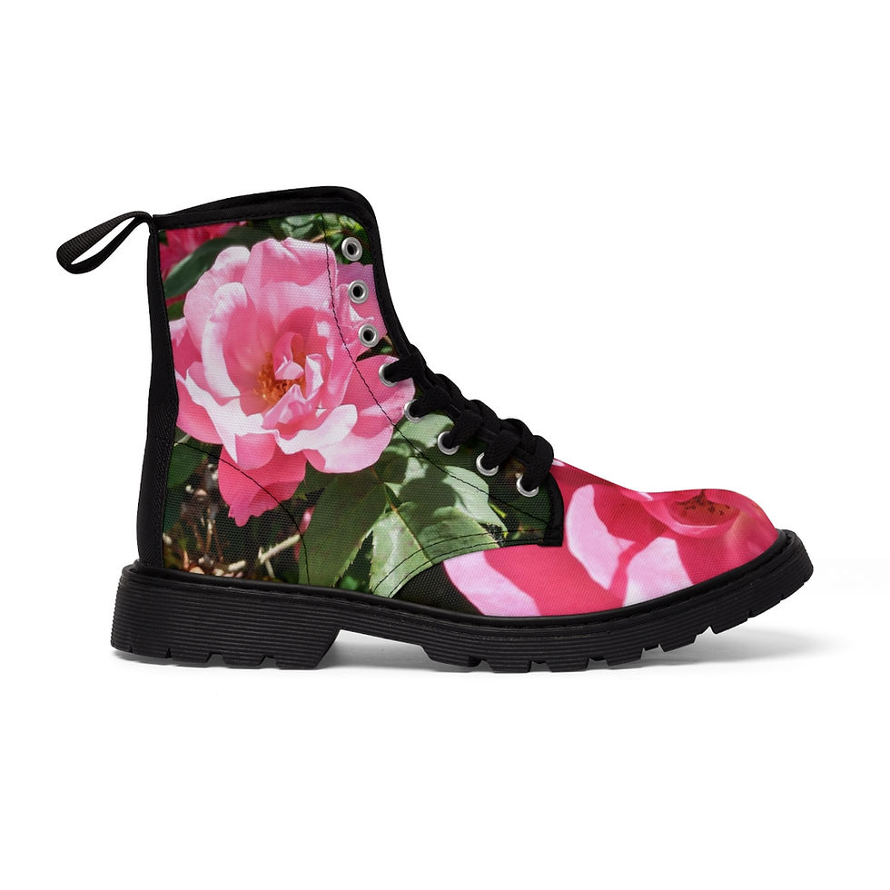Thumbnail: pink flower Women's Canvas Boots