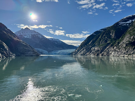 Snow-covered mountains and glaciers viewed from an Alaska cruise ship