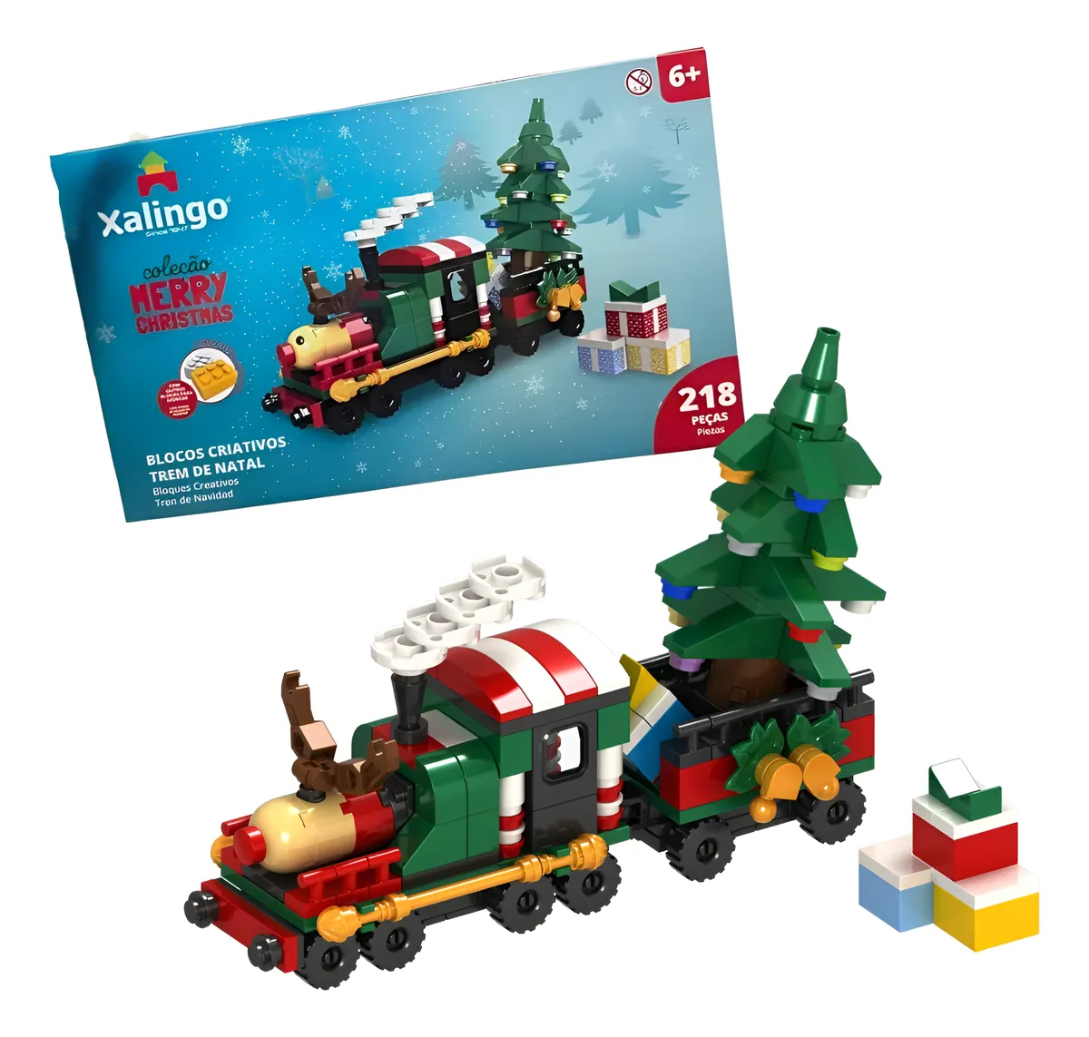 Brinquedo Infantil Blocos Criativos Natal 218 Peças - xalingo