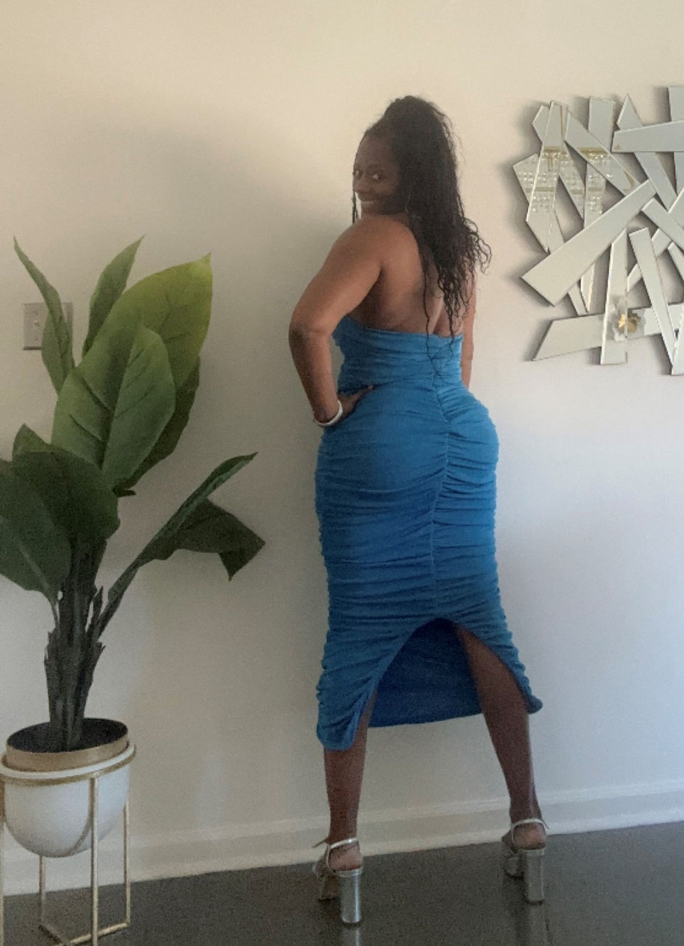 Thumbnail: Rutched Peek A Boo Dress-Blue