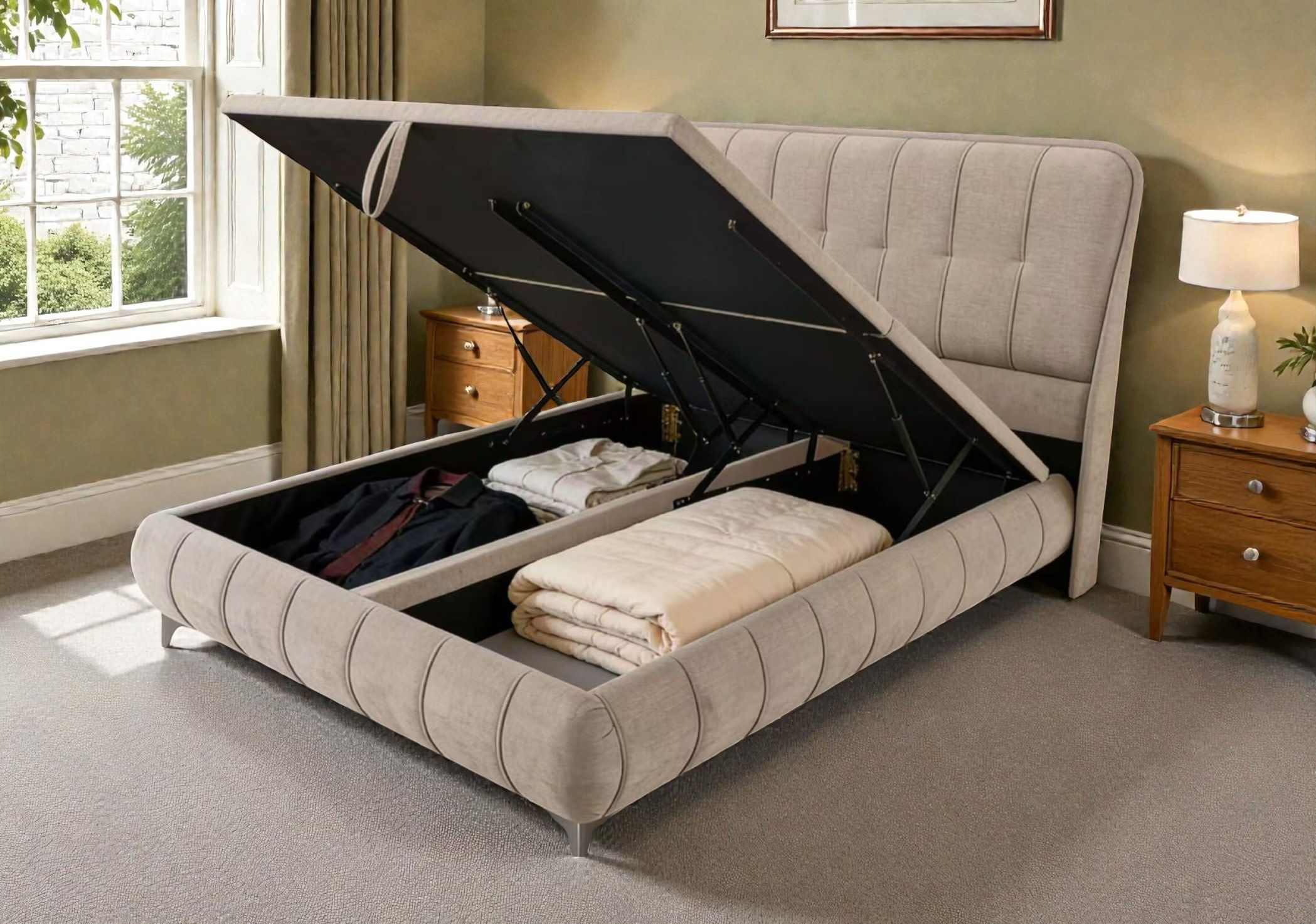 Limerick Gas Lift Storage Bed - Beige