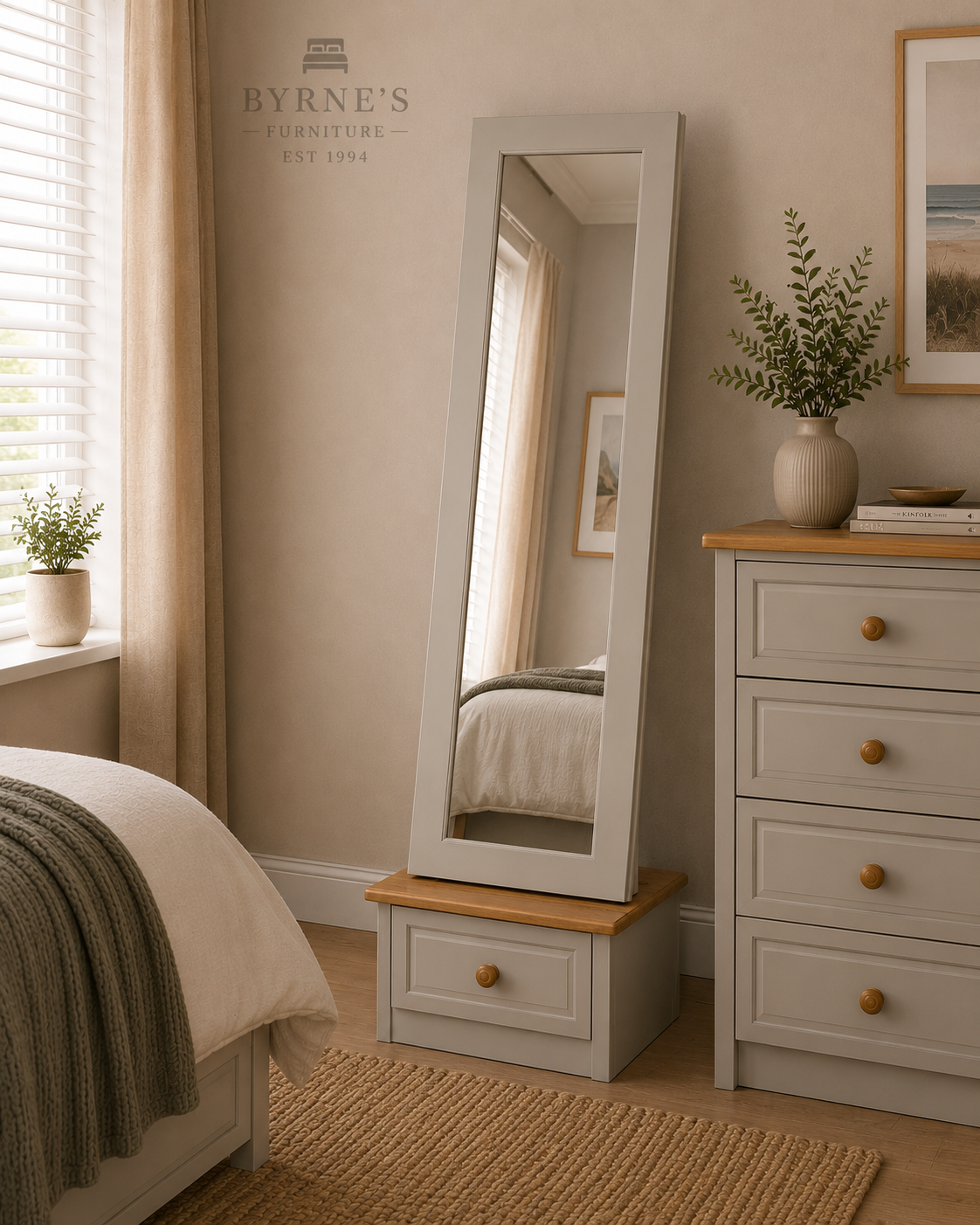 Kinvara Grey & Oak Cheval Mirror | Made in Ireland