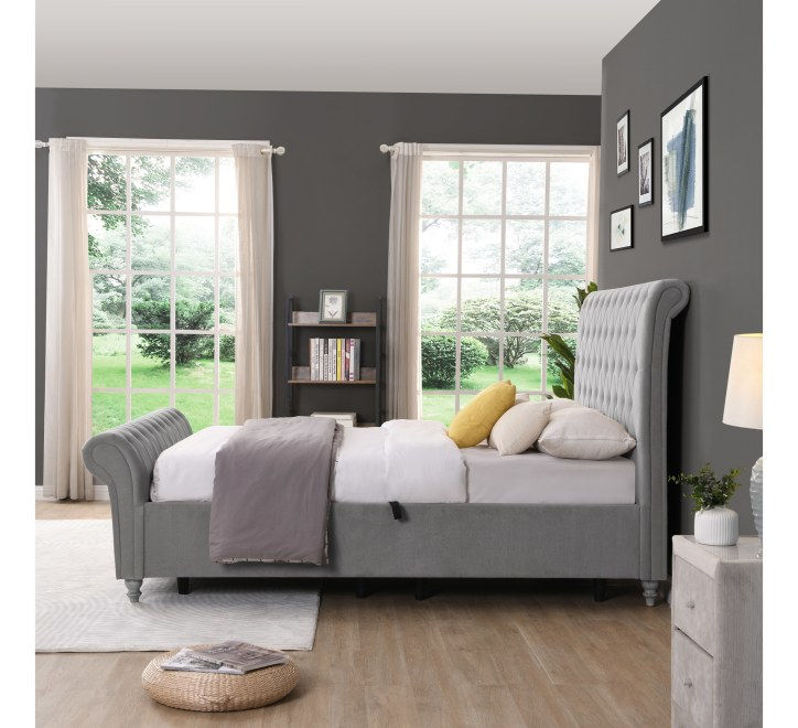 Thumbnail: Kilkenny Silver Side Lift Storage Bed with Buttoned Headboard & Footboard