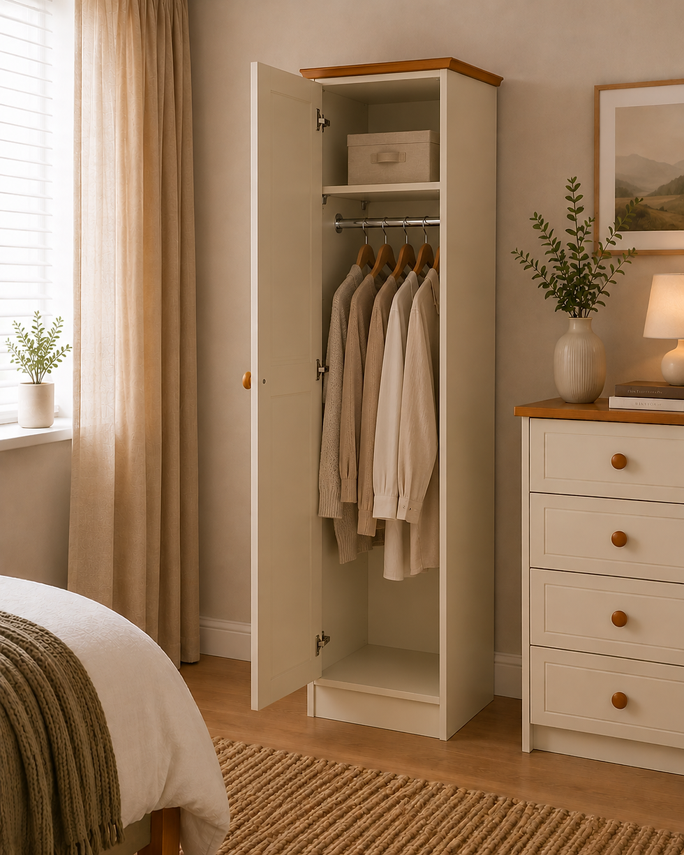 Thumbnail: Annagh Ivory & Oak Mirrored 1 Door Wardrobe | Made in Ireland 