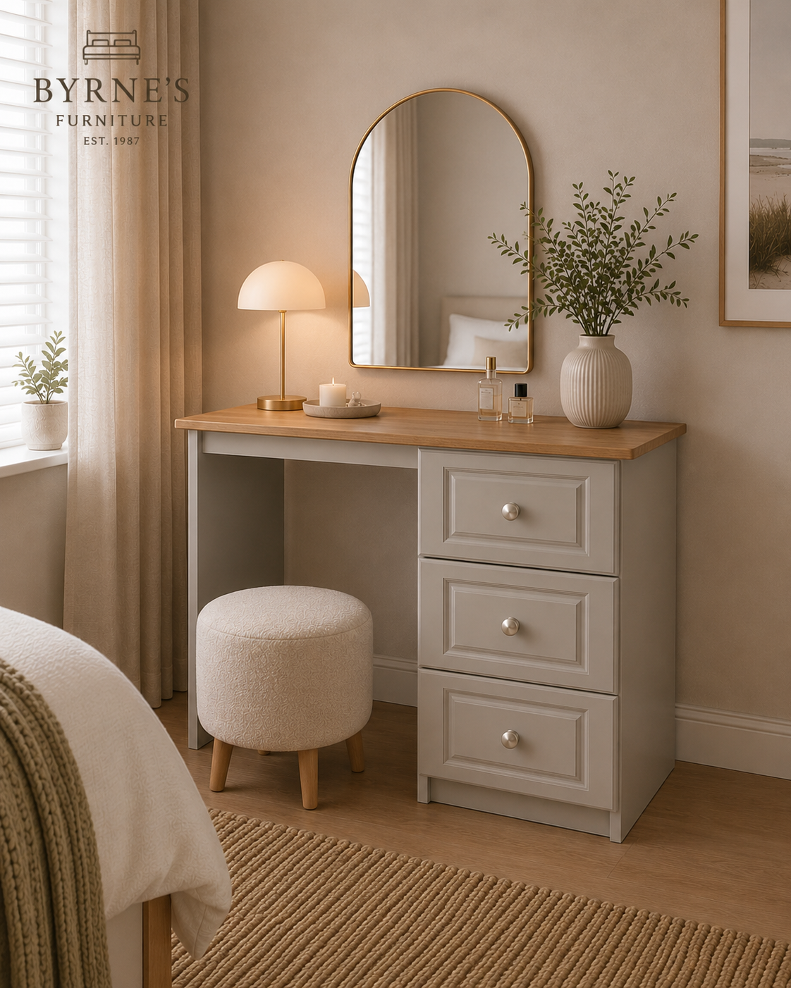 Kivara Grey & Oak 3 Drawer Dressing Table | Made in Ireland 