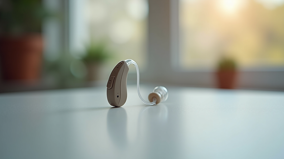 Close-up view of a hearing aid on a soft surface