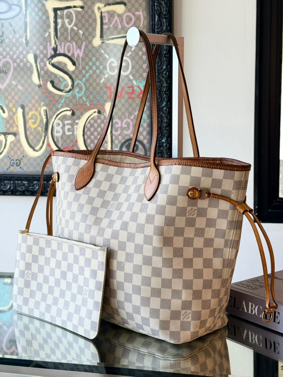 Miniatura: Louis Vuitton Neverfull Damier Azur MM con Pochette