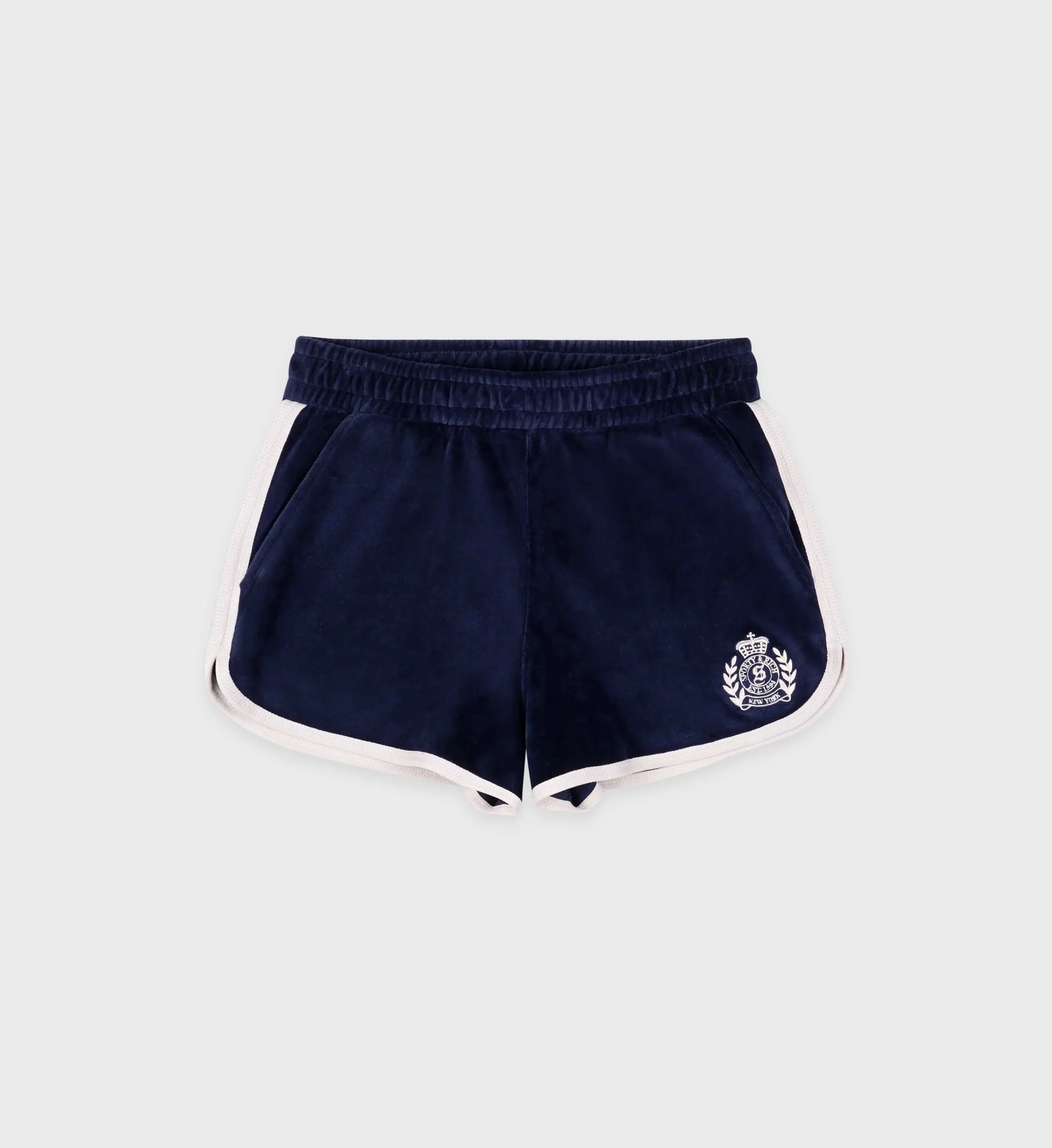 Sporty & Rich NY Crest Velour Short - Navy/Cream T. S