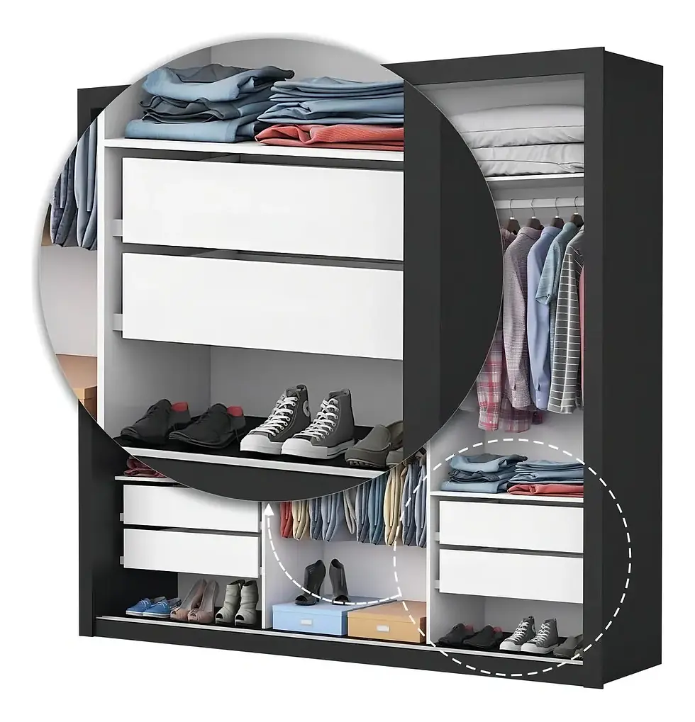 Miniatura: Guarda Roupa Casal 3 Portas Com Espelho Preto