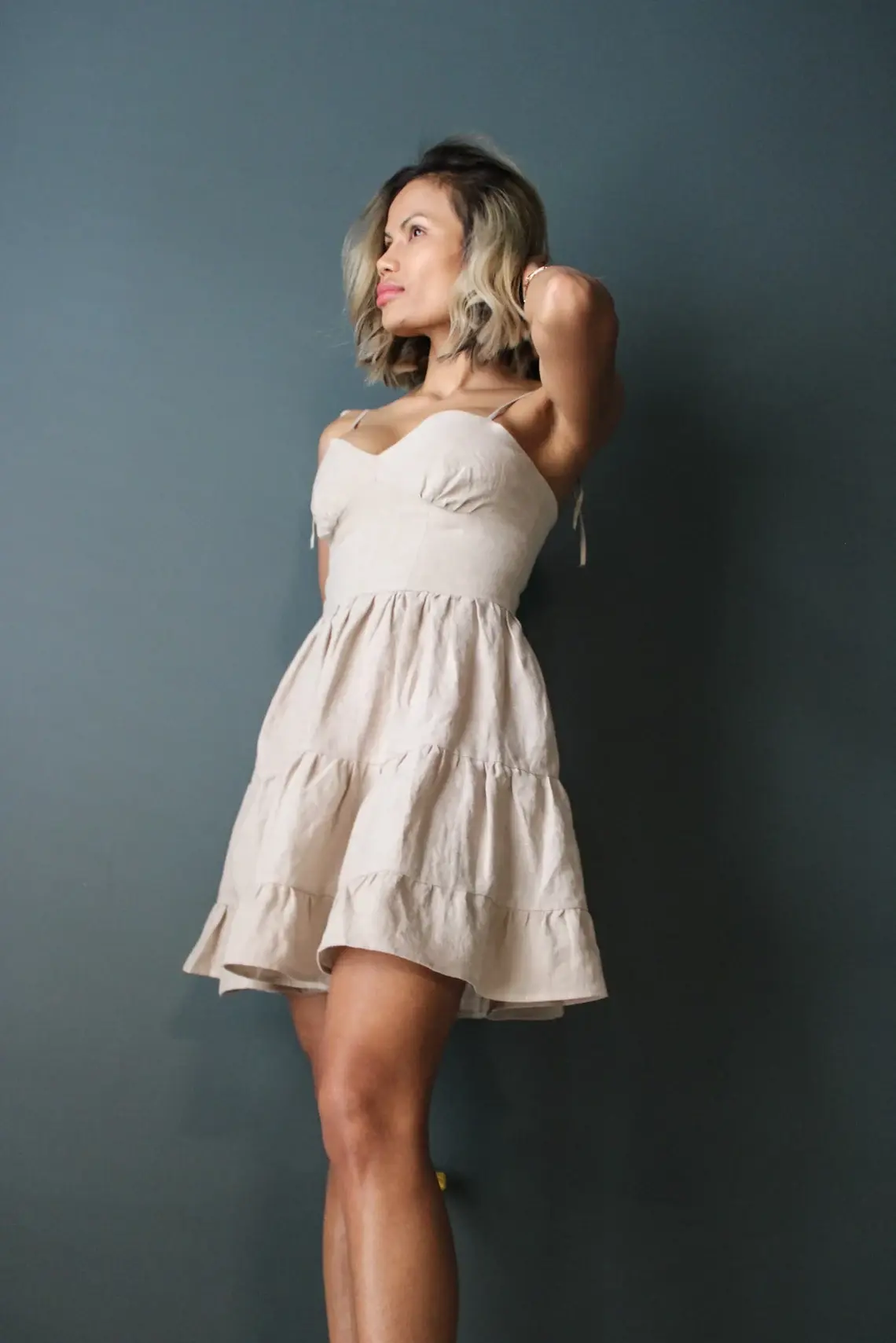 women's elegant linen mini dress