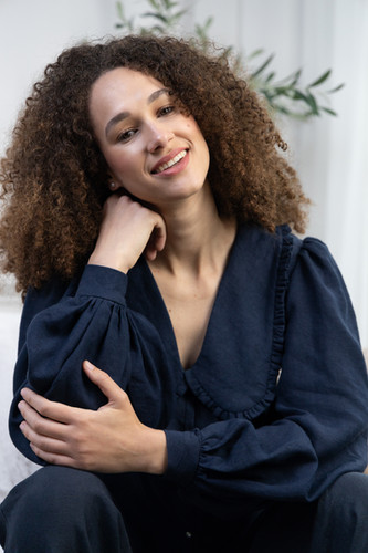 AMALKA ALORA women's elegant navy blouse with long puffy sleeves |