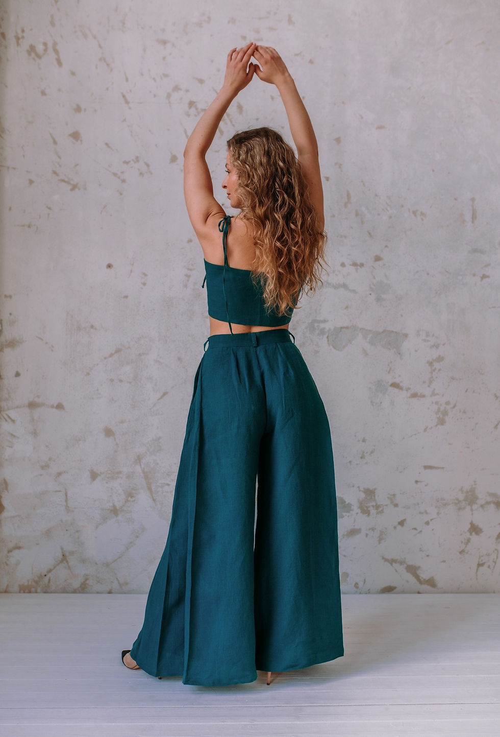 Thumbnail: unique linen wide leg trousers wih pockets