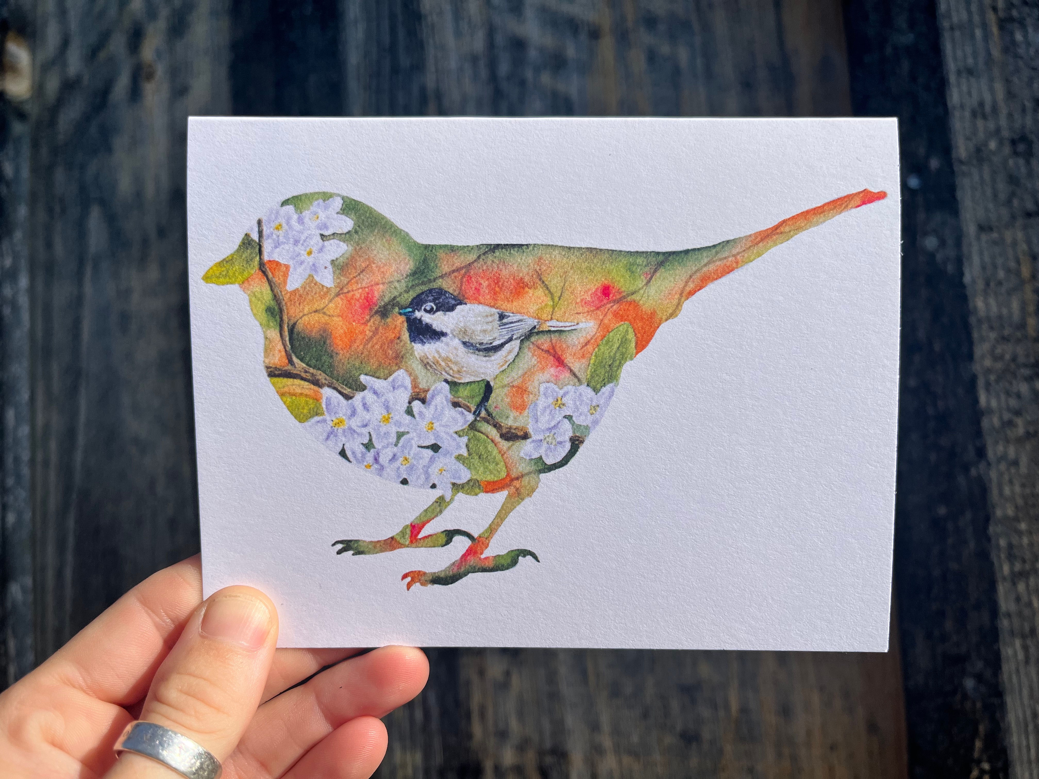 Chickadee and Mayflowers