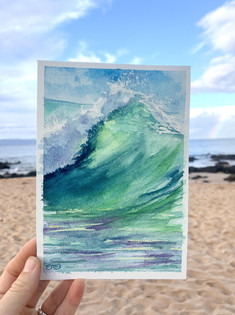 Teal Wave Maui Hawaii Watercolor Painting