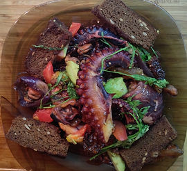Plate - Dinner - Octopus, croutons, herb