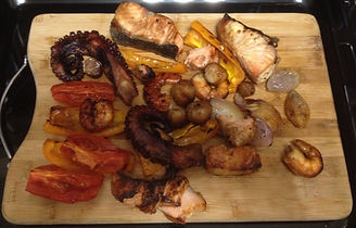 Dinner - Seafood mix in oven.JPG