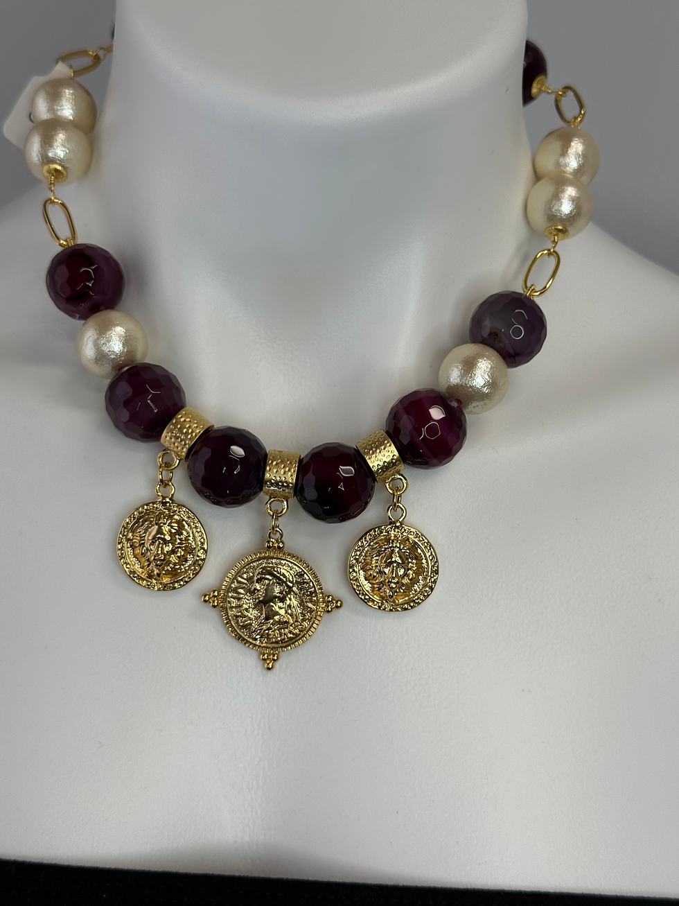 Thumbnail: Purple Agate Greek drop coins necklace