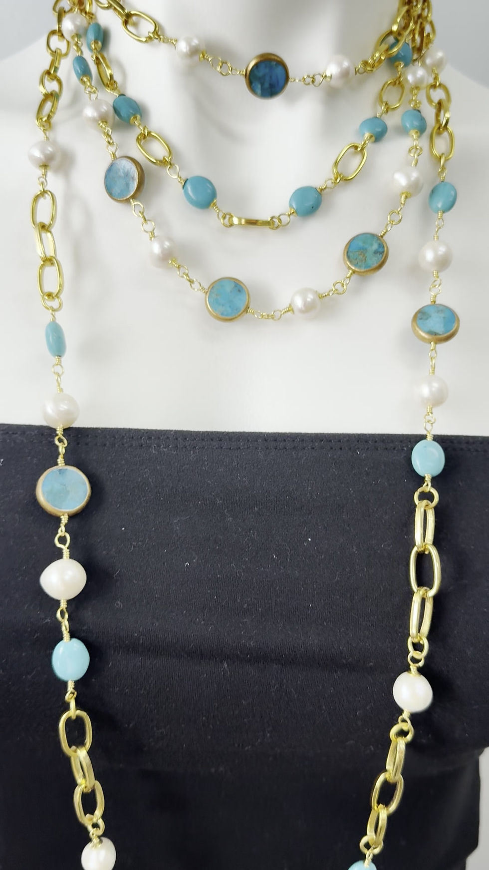 Thumbnail: Turquoise, Pearl and Paperclip chain Collection 