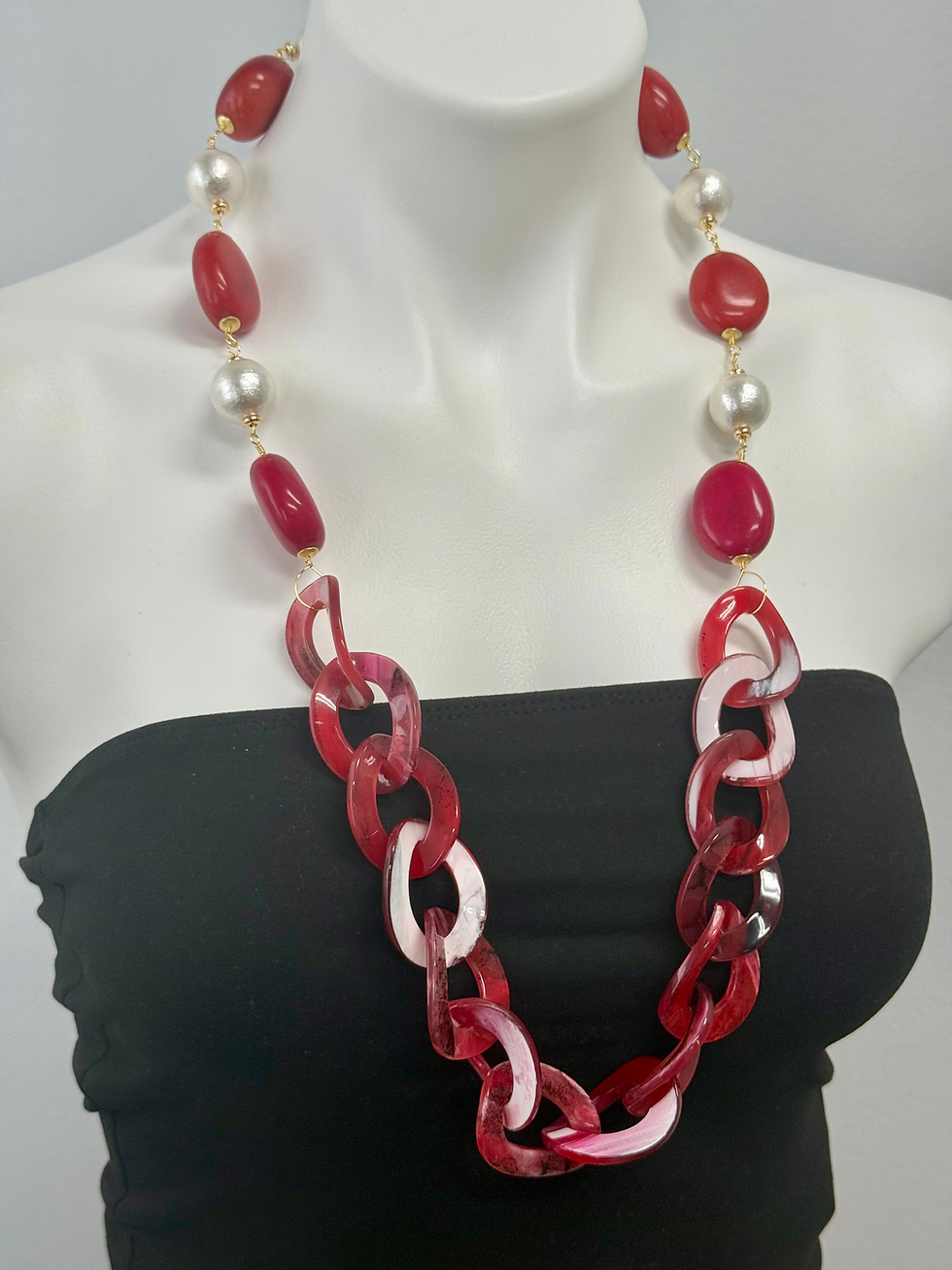 Thumbnail: Handmade Acrylic Chain Necklace with Tagua & Cotton Pearls | Gems 4 Jewels 