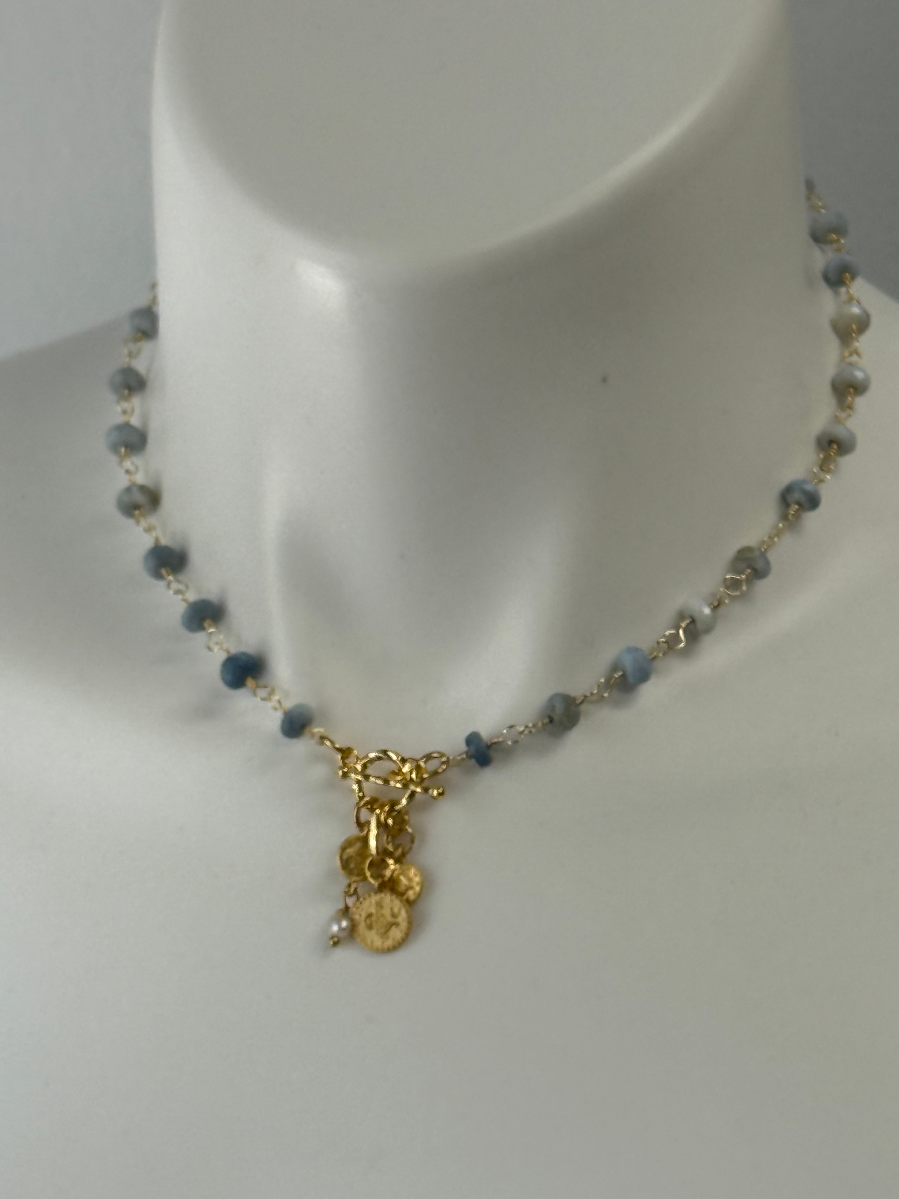 Blue Chalcedony minimalist necklace with coin drops
