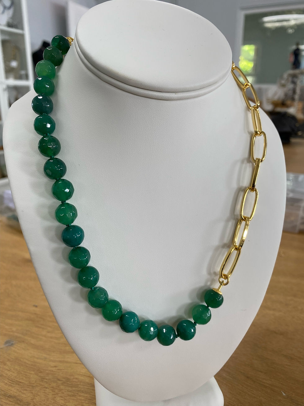 Thumbnail: Green Chalcedony and paperclip chain necklace 