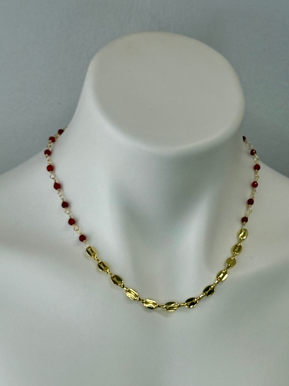 Thumbnail: Mini red beads wired wrapped with chain short necklace