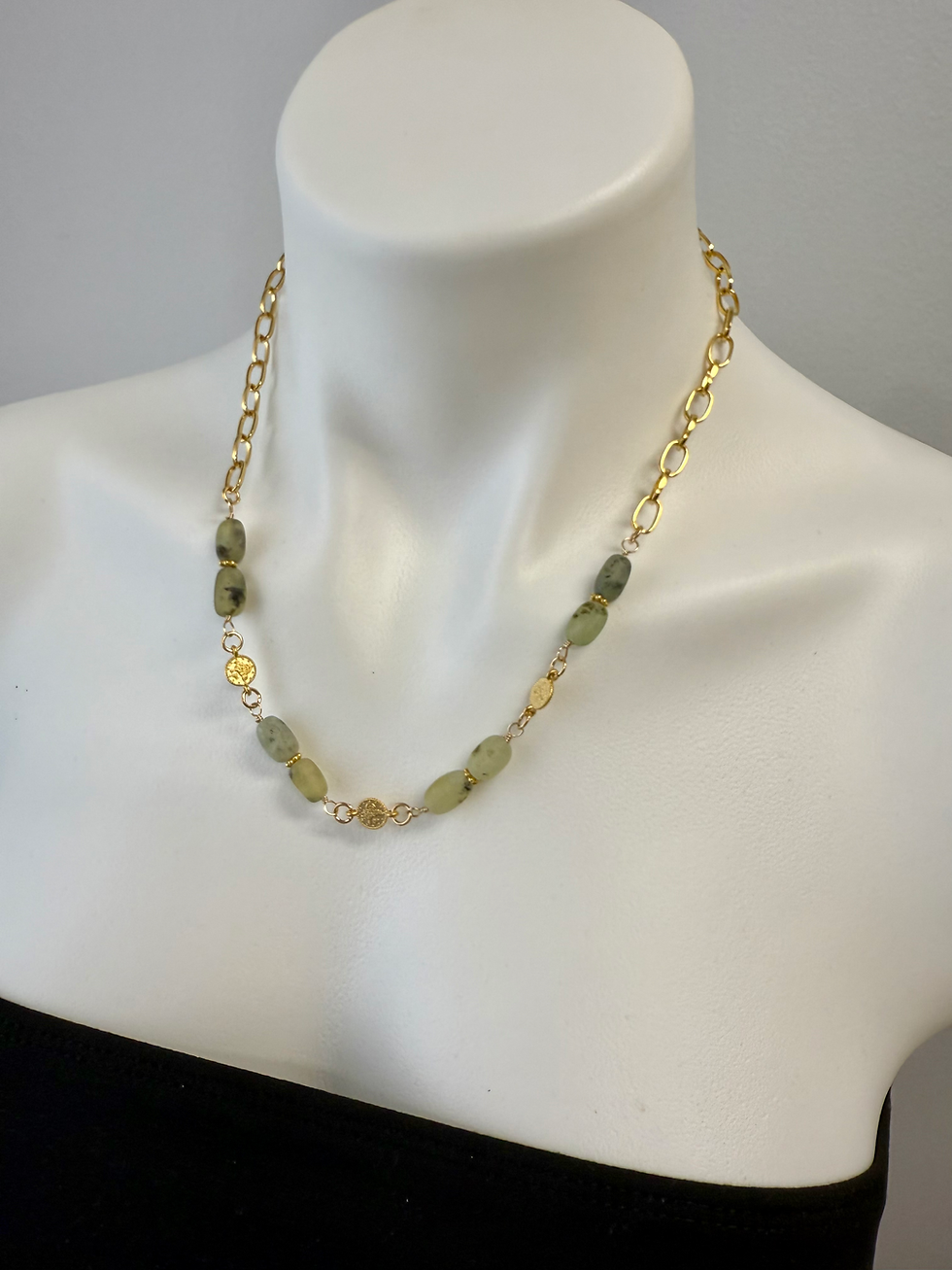 Thumbnail: Matte Emerald and coin necklace from the Colombian Collection 