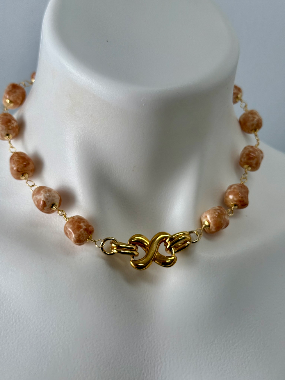 Thumbnail: Beautiful Calcite and vintage gold bow accent necklace 