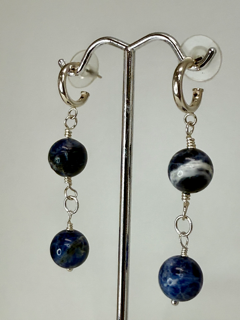 Sodalite drop earrings with silver hoop post