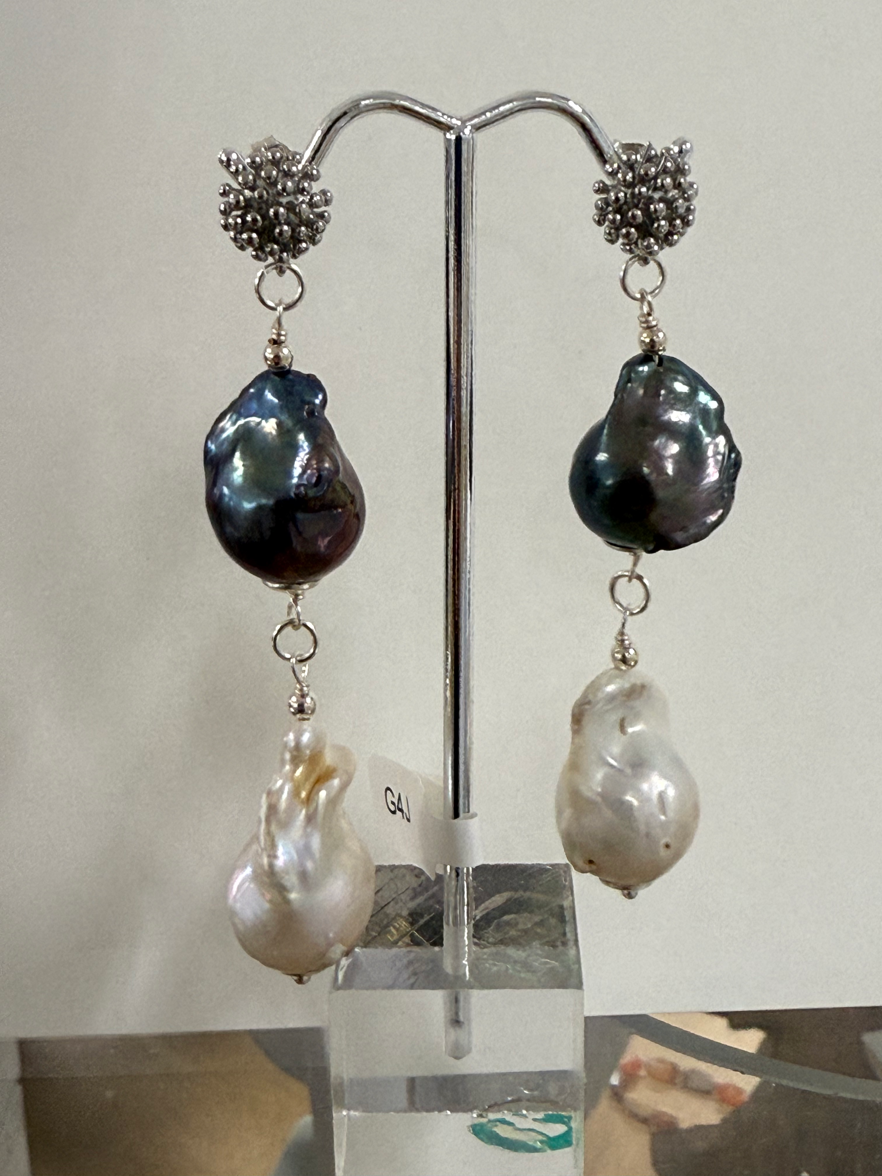 Baroque pearls in White and Peacock drop earrings 