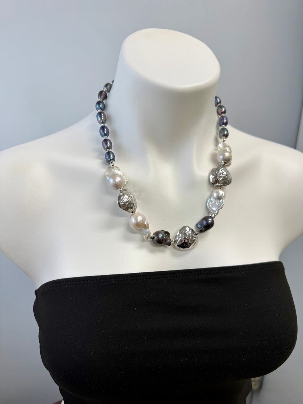 Thumbnail: Baroque Pearls white and Peacock with Silver accent 