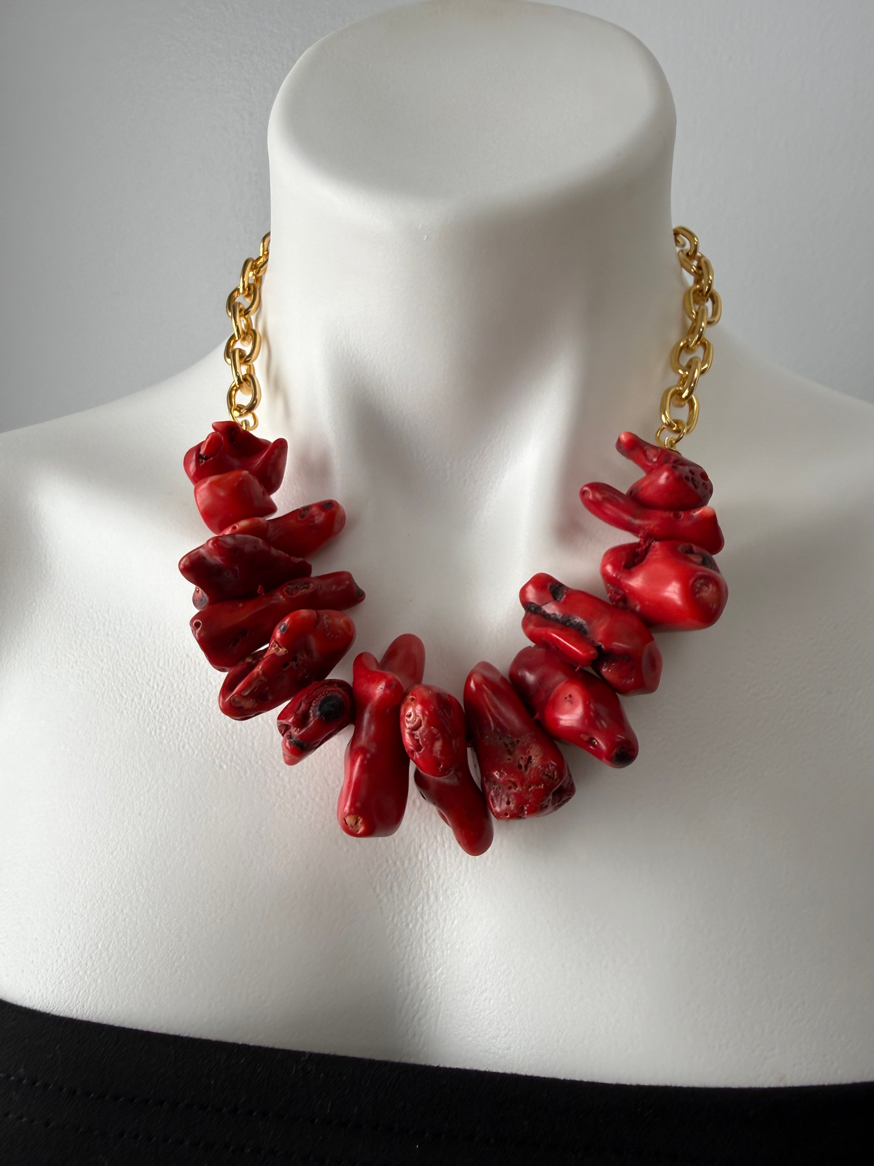 Mediterranean Fire-Chunky Red Coral Statement Necklace