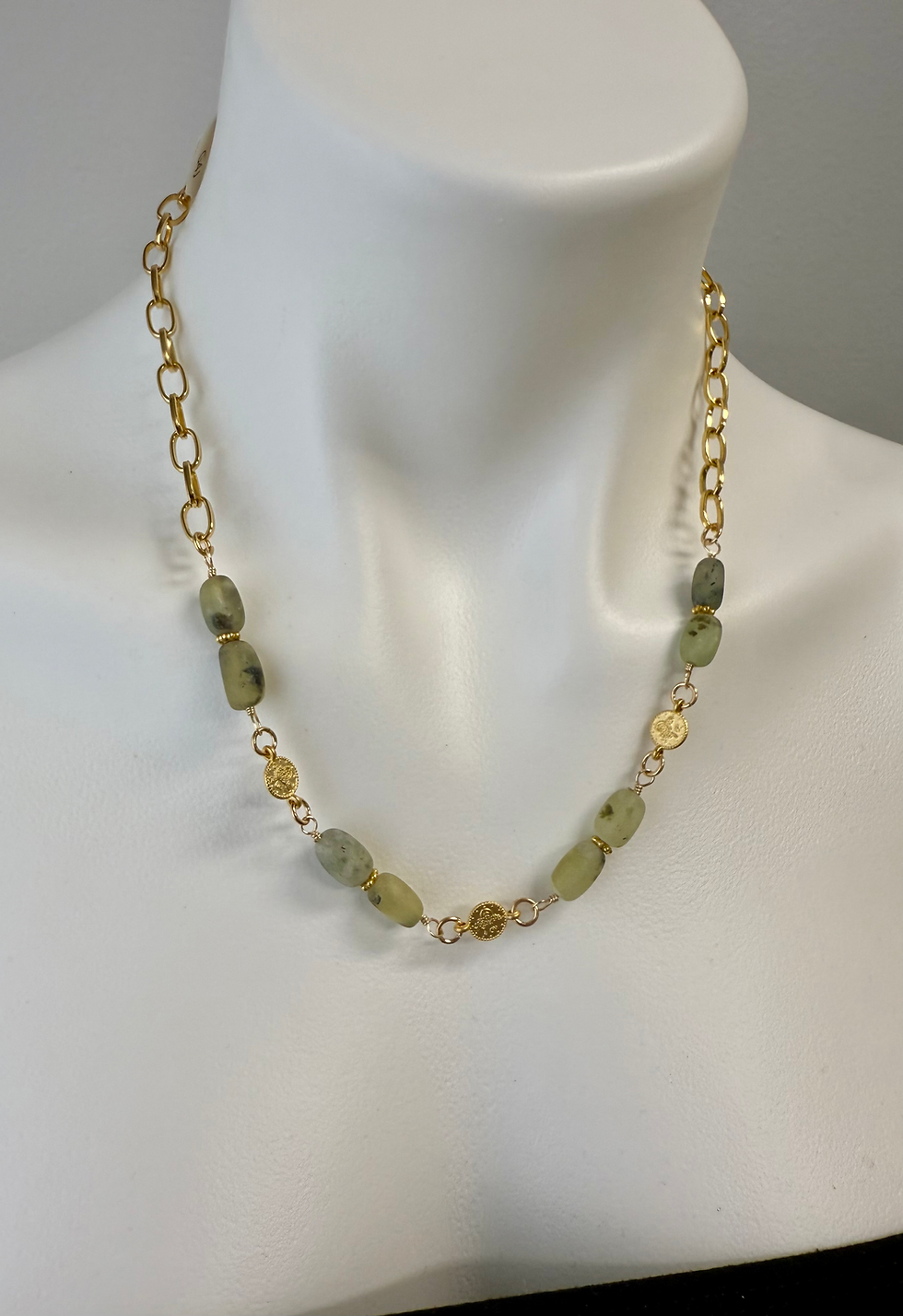 Thumbnail: Matte Emerald and coin necklace from the Colombian Collection 