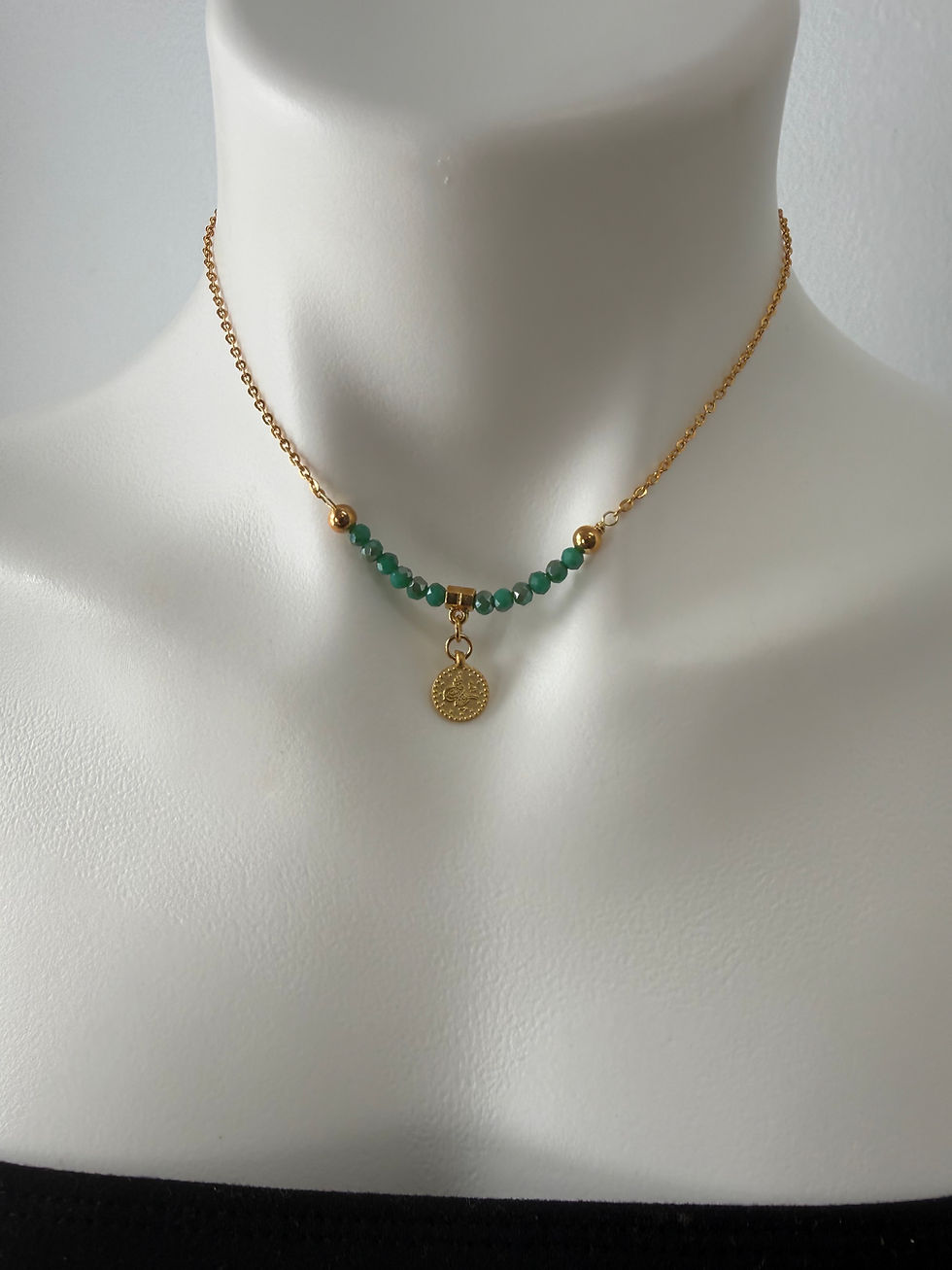 Thumbnail: Green Onyx Coin Charm necklace 