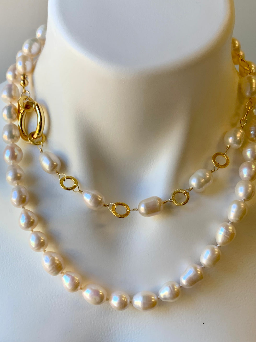 Thumbnail: Pearl necklace long/ Pearl knotted & wrapped/ classic look with a modern twist