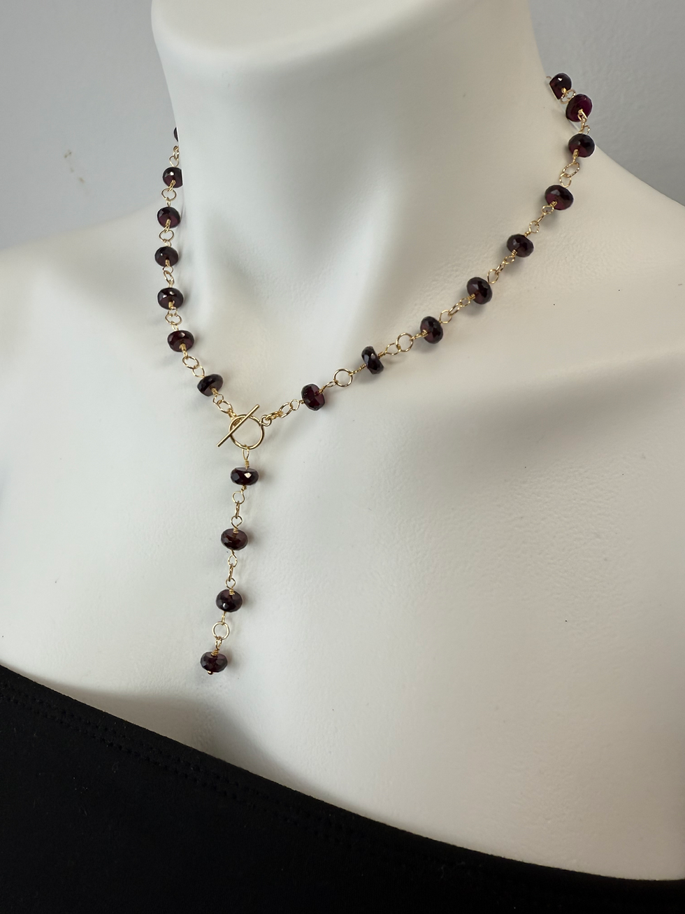 Garnet Rondelles Y necklace