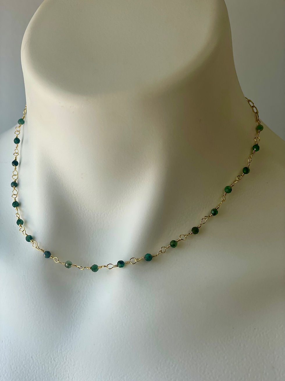 Thumbnail: Emerald faceted minis with gold filled chain necklace