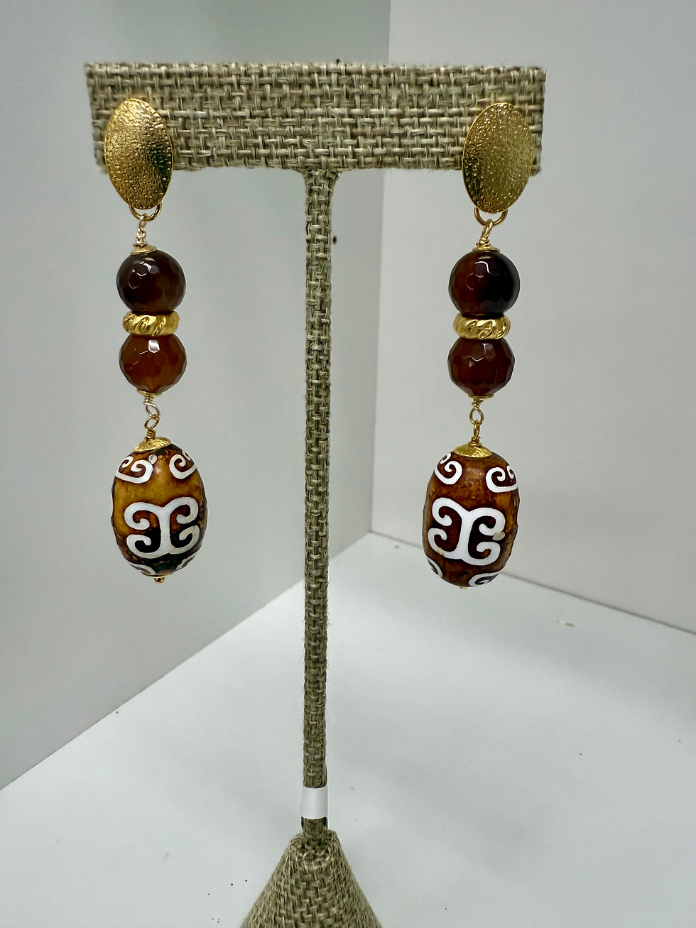 Thumbnail: Painted Agate drop and dangle earrings 