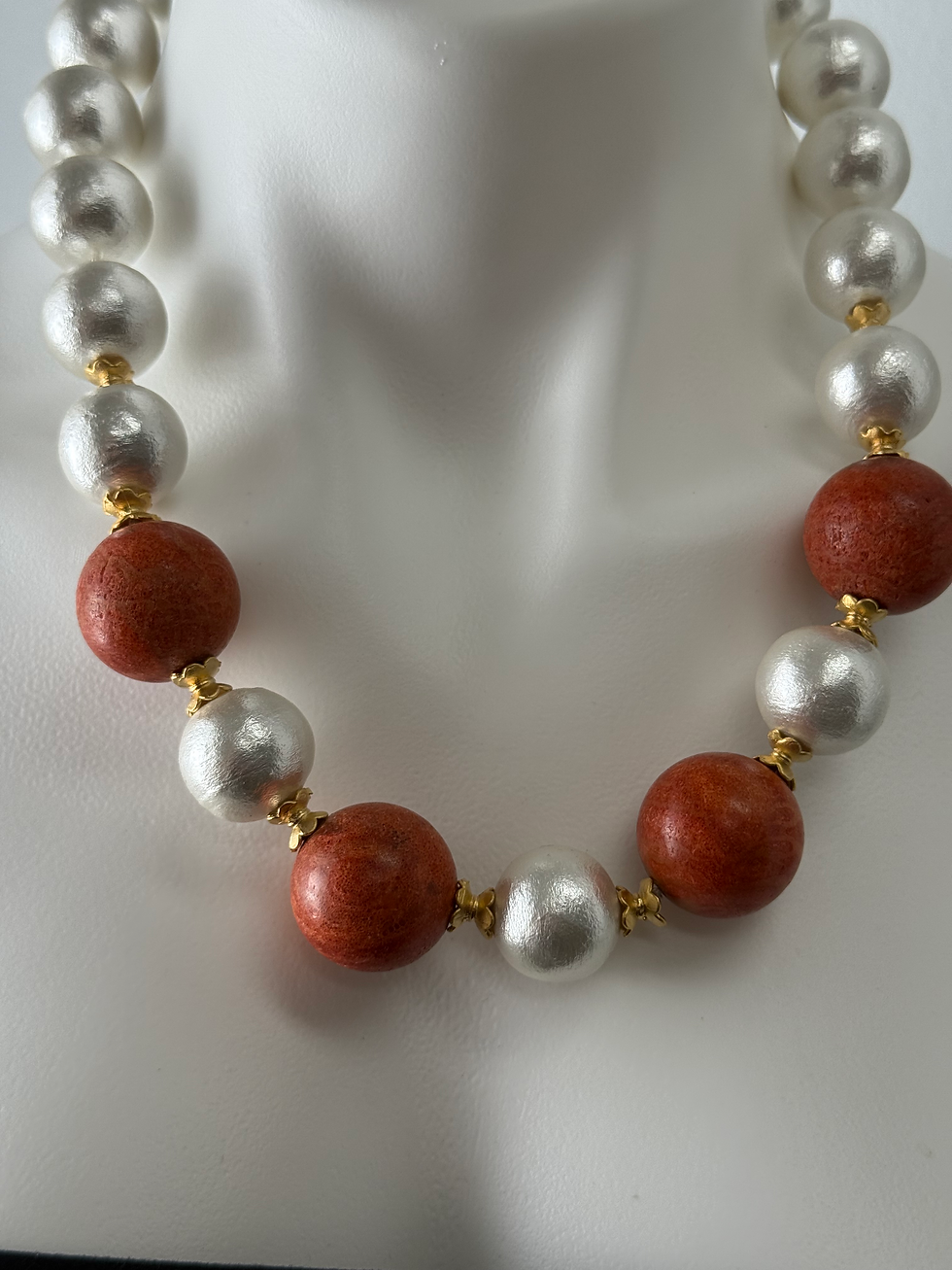 Thumbnail: Cotton balls and Coral beads necklace