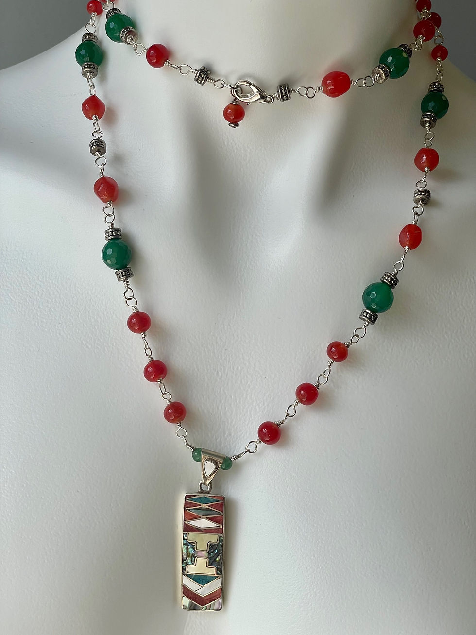 Thumbnail: Carnelian and Quartz long necklace with pendant