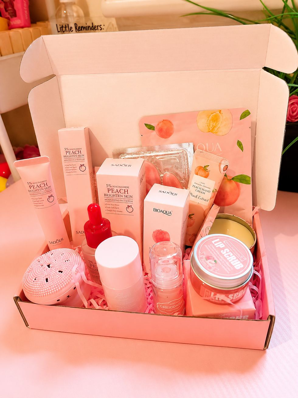Thumbnail: Cutesy Bundles Peach Self Care Gift Box | Luxury Skincare & Beauty Hamper | Rela
