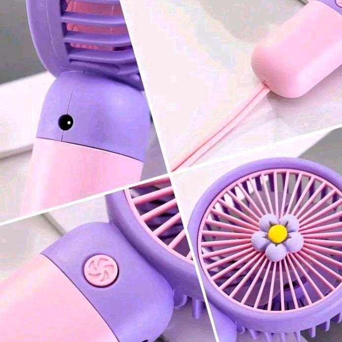 Thumbnail: Cutesy Bundles Limited Pink & Purple Flower USB Rechargeable Handheld Fan 