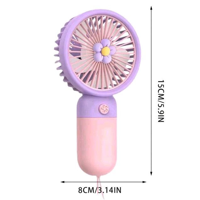 Thumbnail: Cutesy Bundles Limited Pink & Purple Flower USB Rechargeable Handheld Fan 