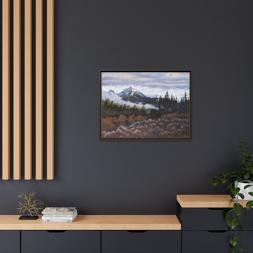 Thumbnail: Mountain Fog Framed Canvas Print | Myrna Galloway Fine Art
